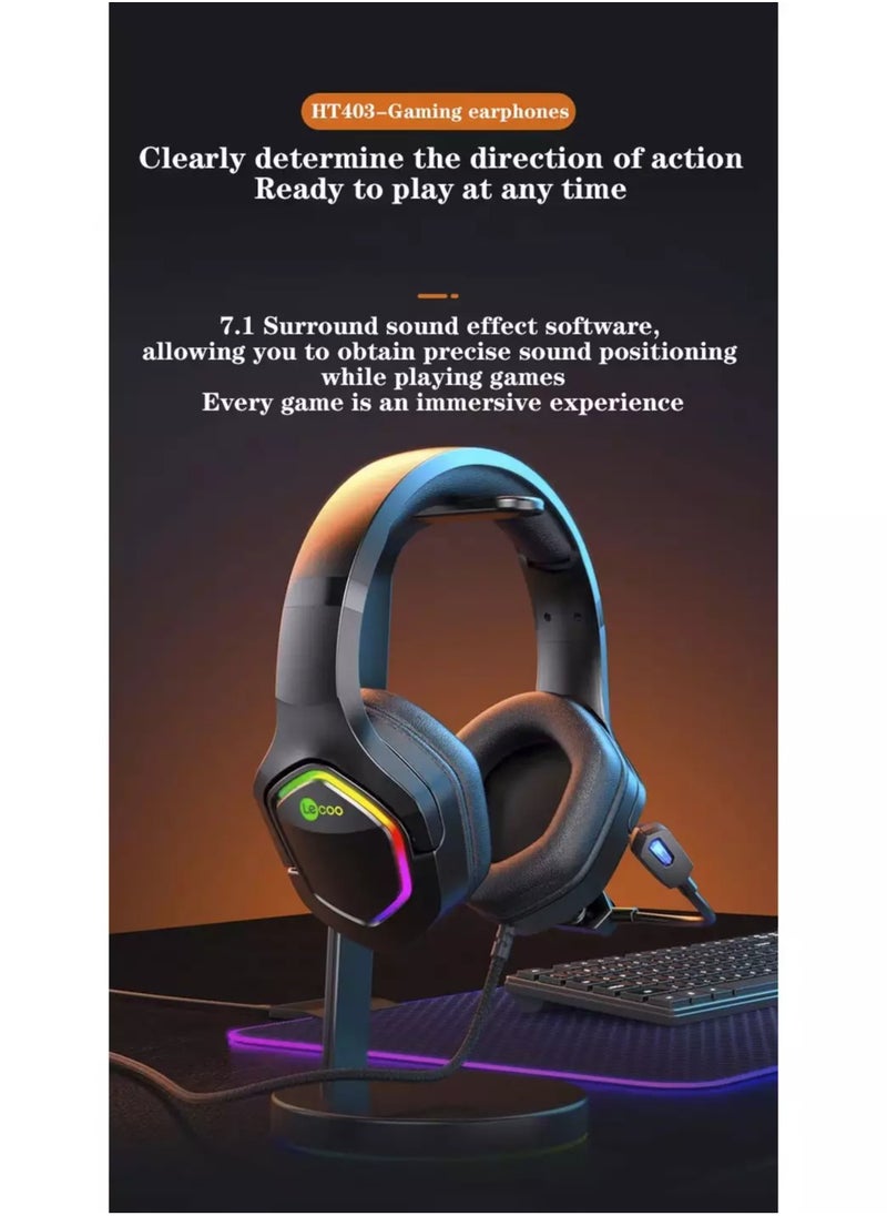 lecoo - HT403 RGB USB Gaming Headset - 50mm Audio Driver - Adjustable Headband - Realistic Sound Quality - Easy Control inline volume control - Image 1