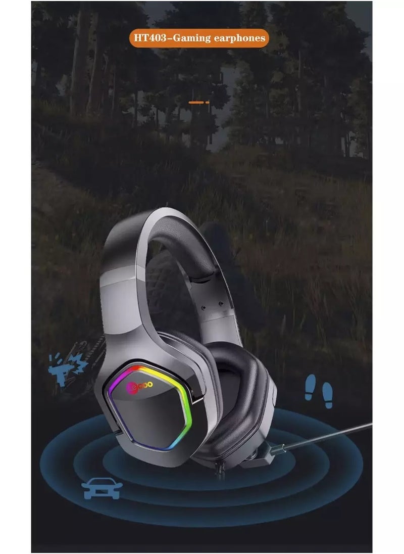 lecoo - HT403 RGB USB Gaming Headset - 50mm Audio Driver - Adjustable Headband - Realistic Sound Quality - Easy Control inline volume control - Image 1