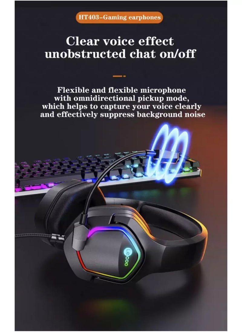lecoo - HT403 RGB USB Gaming Headset - 50mm Audio Driver - Adjustable Headband - Realistic Sound Quality - Easy Control inline volume control - Image 1