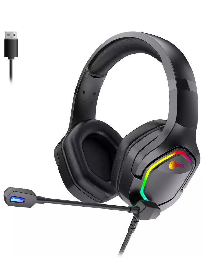 lecoo - HT403 RGB USB Gaming Headset - 50mm Audio Driver - Adjustable Headband - Realistic Sound Quality - Easy Control inline volume control - Image 1