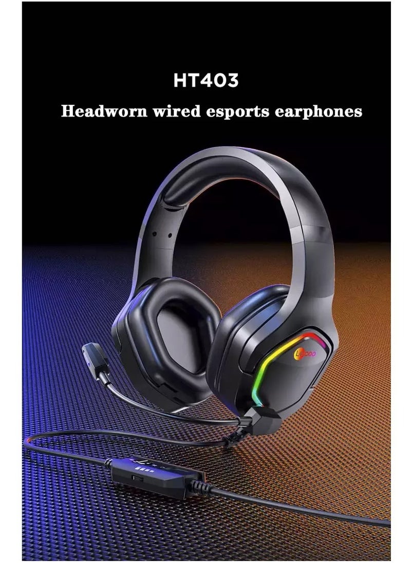 lecoo - HT403 RGB USB Gaming Headset - 50mm Audio Driver - Adjustable Headband - Realistic Sound Quality - Easy Control inline volume control - Image 1
