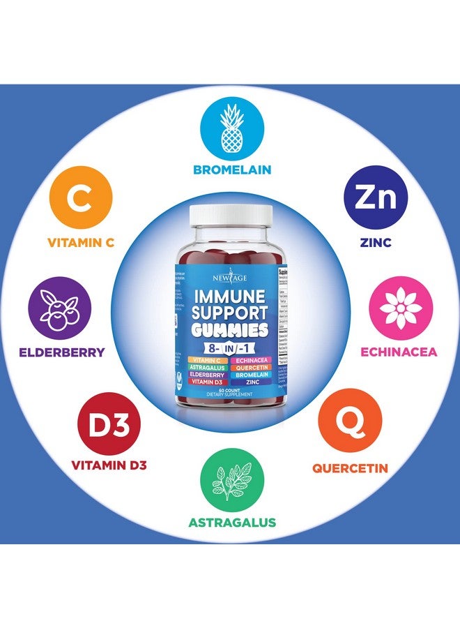 نيو إيدج مكمل غذائي 8 في 1 لدعم المناعة من NEW AGE مع جذر القتاد وفيتامين سي والزنك 50 مجم وفيتامين د 5000 وحدة دولية والكركم والزنجبيل وفيتامين ب6 وعصير التوت البري (8 في 1 حلوى جيلاتينية (عبوة من قطعتين)) - Image 3