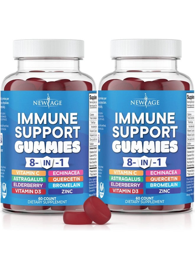 نيو إيدج مكمل غذائي 8 في 1 لدعم المناعة من NEW AGE مع جذر القتاد وفيتامين سي والزنك 50 مجم وفيتامين د 5000 وحدة دولية والكركم والزنجبيل وفيتامين ب6 وعصير التوت البري (8 في 1 حلوى جيلاتينية (عبوة من قطعتين)) - Image 1
