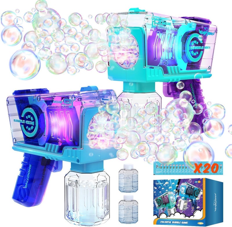 Eaglestone Bubble Gun for Kids 2 Packs Automatic Bubble Machine 10Hole Bubbles Wands Blaster for Toddlers with LED Lights Solution Easter Party Favor Outdoor Toys for Boys Girls - Image 4