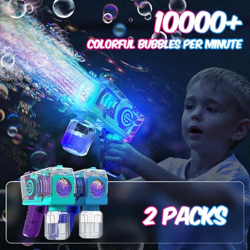 Eaglestone Bubble Gun for Kids 2 Packs Automatic Bubble Machine 10Hole Bubbles Wands Blaster for Toddlers with LED Lights Solution Easter Party Favor Outdoor Toys for Boys Girls - Image 5
