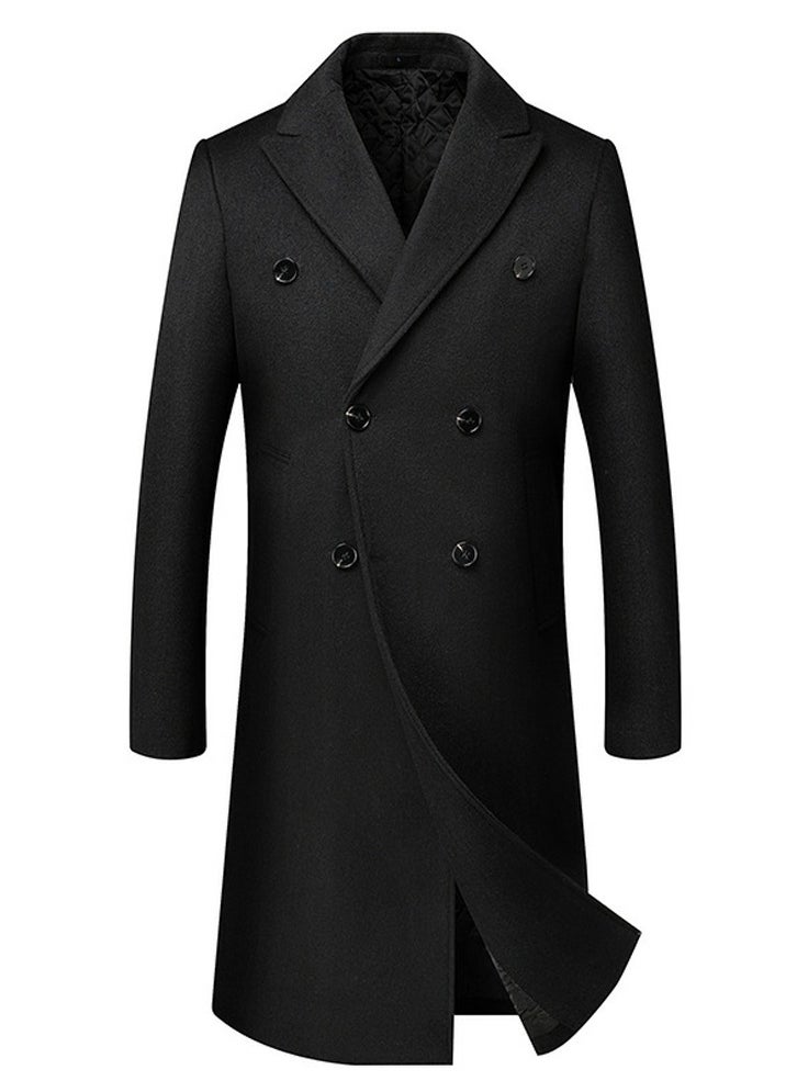 Loquat Men's Woolen Casual Coat Slim Fit Suit Collar Long Jacket Overcoat Black  - Image 1