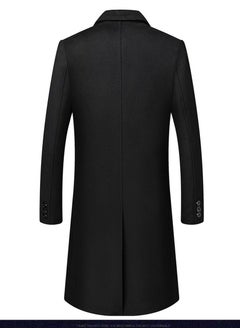 Loquat Men's Woolen Casual Coat Slim Fit Suit Collar Long Jacket Overcoat Black  - Image 2