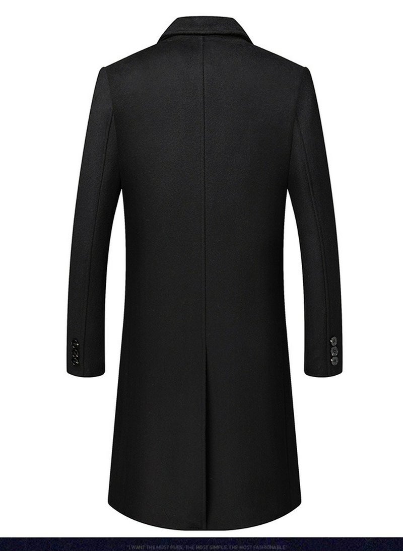 Loquat Men's Woolen Casual Coat Slim Fit Suit Collar Long Jacket Overcoat Black  - Image 2