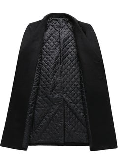 Loquat Men's Woolen Casual Coat Slim Fit Suit Collar Long Jacket Overcoat Black  - Image 3