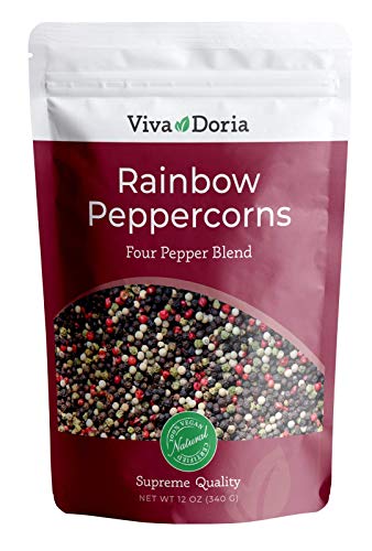Viva Doria Rainbow Peppercorns Blend Steam Sterilized Whole Black Pepper Whole Green Pepper Whole Pink Pepper Whole White Pepper 12 Oz For Grinder Refills - Image 1