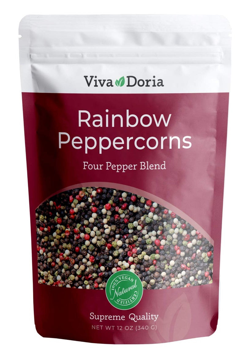 Viva Doria Rainbow Peppercorns Blend Steam Sterilized Whole Black Pepper Whole Green Pepper Whole Pink Pepper Whole White Pepper 12 Oz For Grinder Refills - Image 3