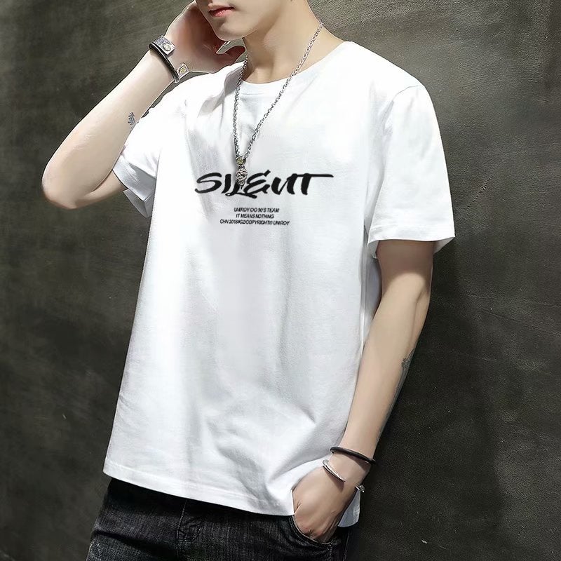 Mens ShorT-sleeved T-shirT 2023 New Slim FiT VersaTile Top YouTh Korean STyle BoTToming ShirT Trendyy PrinTed T-shirT SIL white - Image 1