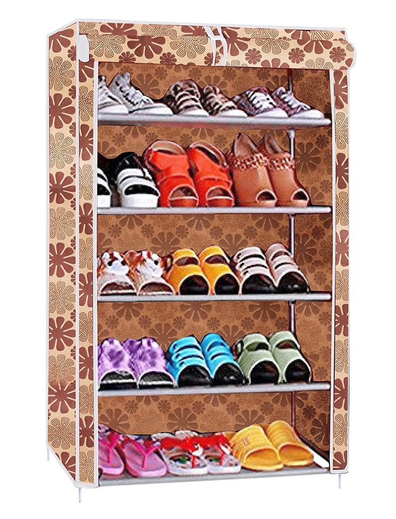 SIMSAN Simasn Premium 5Tiers Shoe RackMultipurpose Storage Rack with Dustproof Cover pvc Pipes Non Woven Fabric Plastic Connector BEIGE 5 Shelf - Image 1