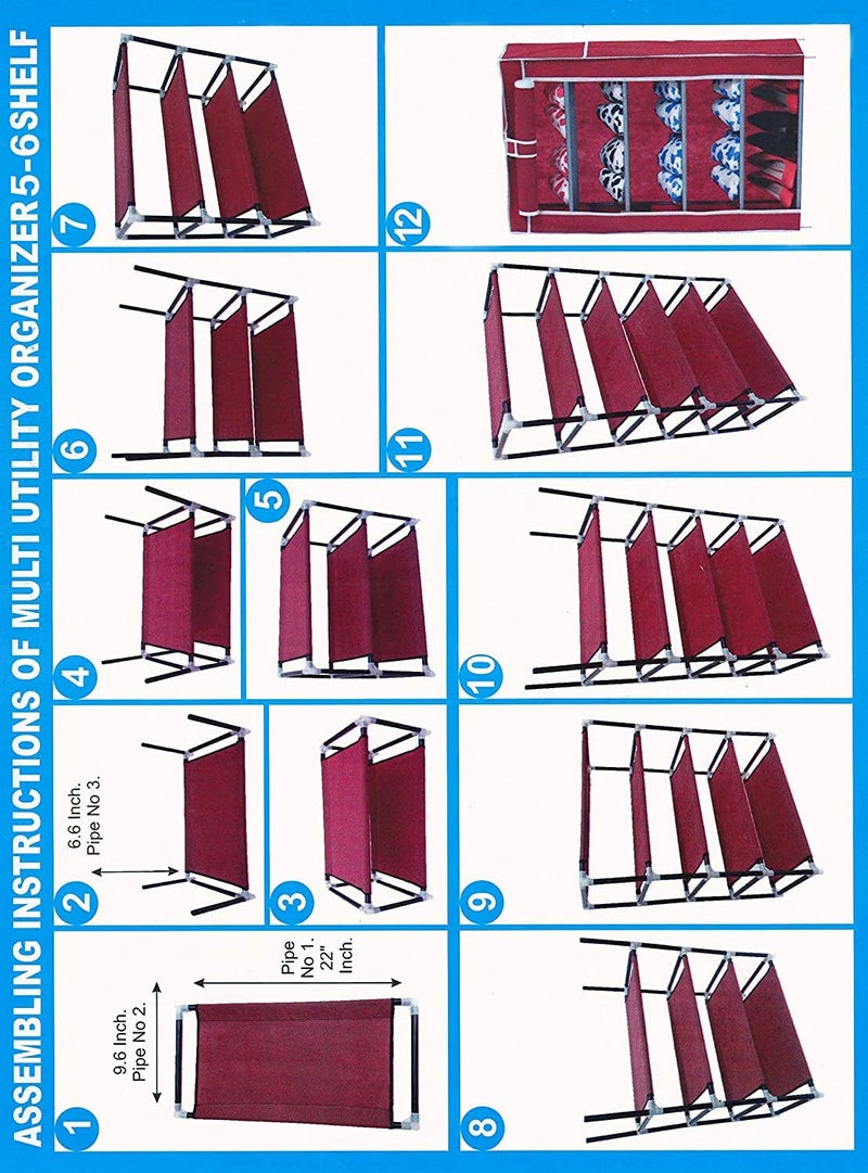 SIMSAN Simasn Premium 5Tiers Shoe RackMultipurpose Storage Rack with Dustproof Cover pvc Pipes Non Woven Fabric Plastic Connector BEIGE 5 Shelf - Image 4