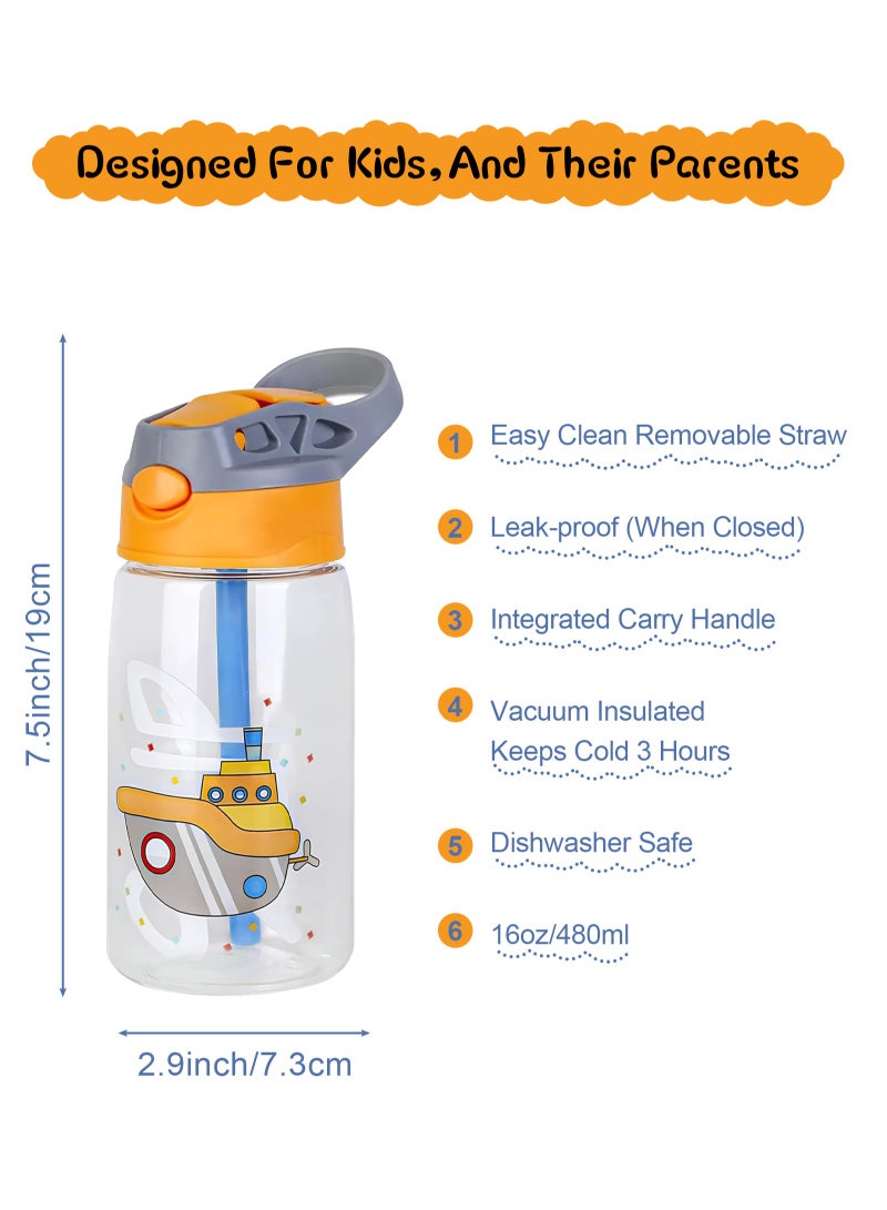 URbazaar Kids Water Bottle with Straw & Handle - 480ml/16 oz BPA Free Kids Water Bottles, Spill Proof Cups for kids, Easy-Clean, Water Bottle With Straw,Kids Water Bottle For School,toddler - Image 2