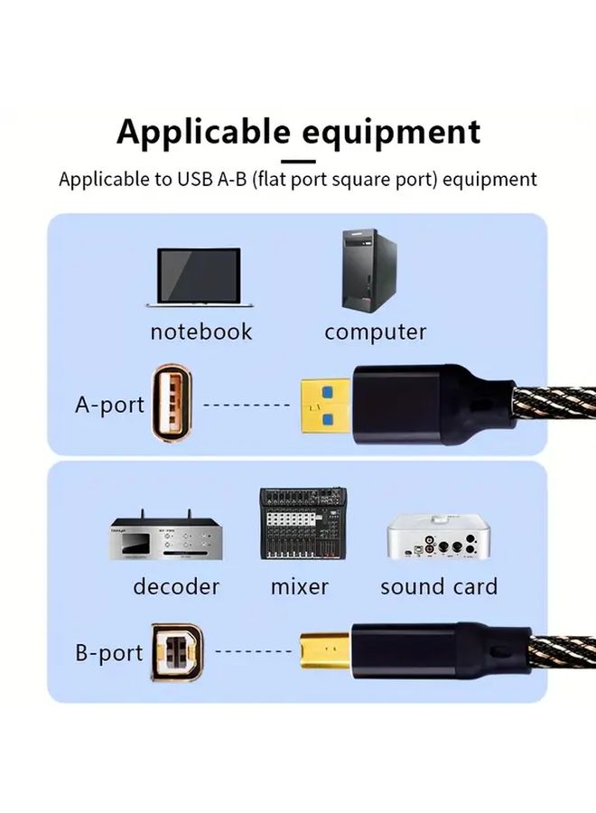 USB A إلى B كابل صوت DAC 1.5م مطلي بالذهب معزول بنقل خالي من الفقد - Image 4