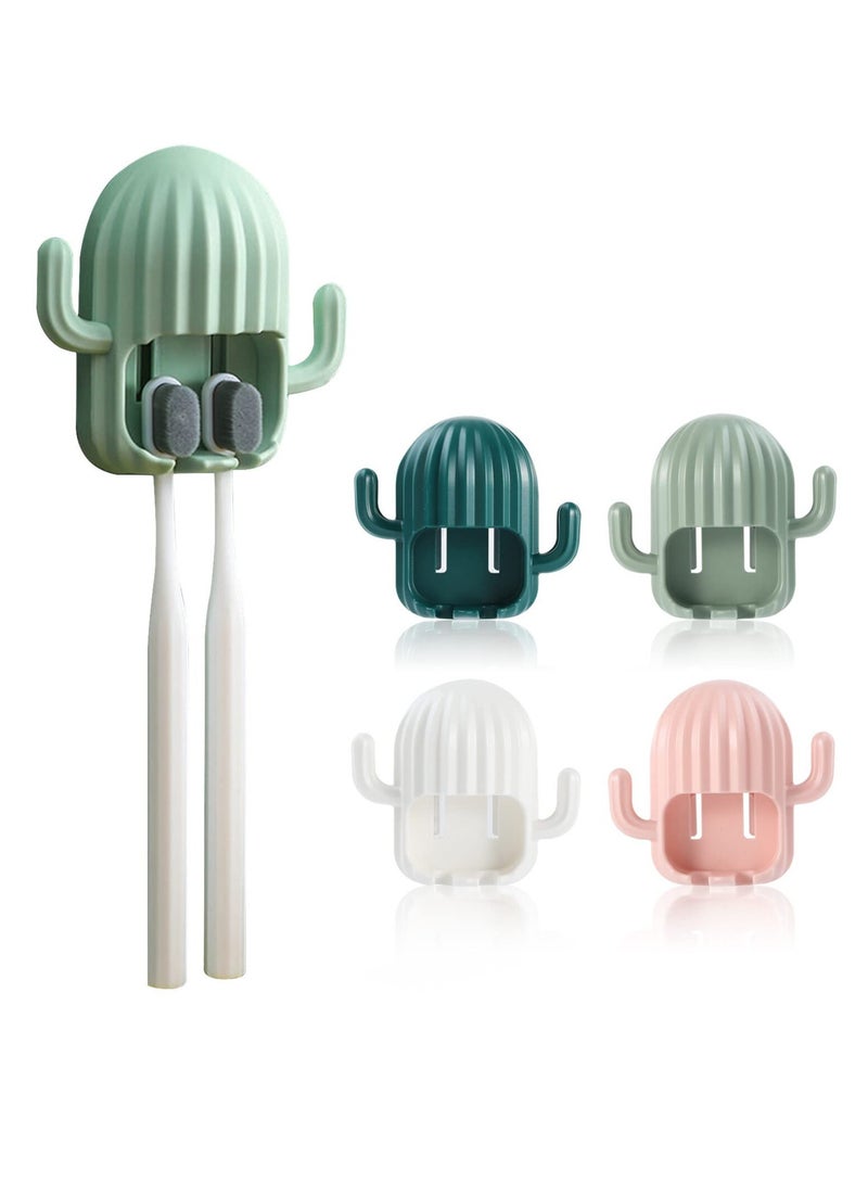 Excefore Toothbrush Holder, Toothbrush Holder Wall Mounted,  4 Pcs Cactus Shape Toothbrush Holder, Self Adhesive Tooth Brush Holder,  with 2 holes, No Drilling, for Bathroom Kitchen Living Room  - Image 1