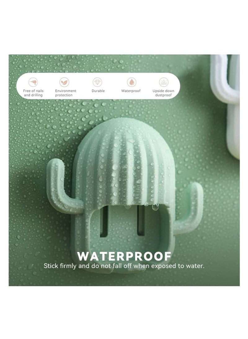 Excefore Toothbrush Holder, Toothbrush Holder Wall Mounted,  4 Pcs Cactus Shape Toothbrush Holder, Self Adhesive Tooth Brush Holder,  with 2 holes, No Drilling, for Bathroom Kitchen Living Room  - Image 3