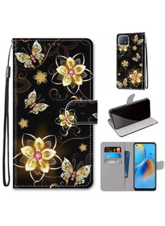 HuHa Case Cover For OPPO A72 5G / A73 5G / A53 5G Coloured Drawing Cross Texture Horizontal Flip PU Leather Case with Holder & Card Slots & Wallet & Lanyard Gold Diamond Butterfly 