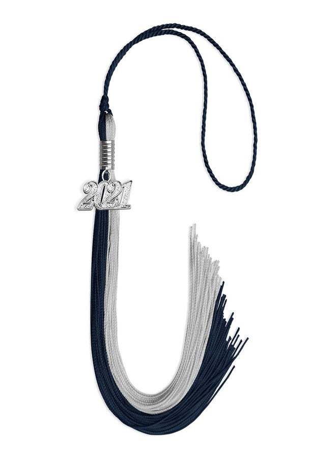 Endea Graduation Double Color Tassel with Silver Date Drop (Dark Navy Blue/Grey, 2021) - Image 1