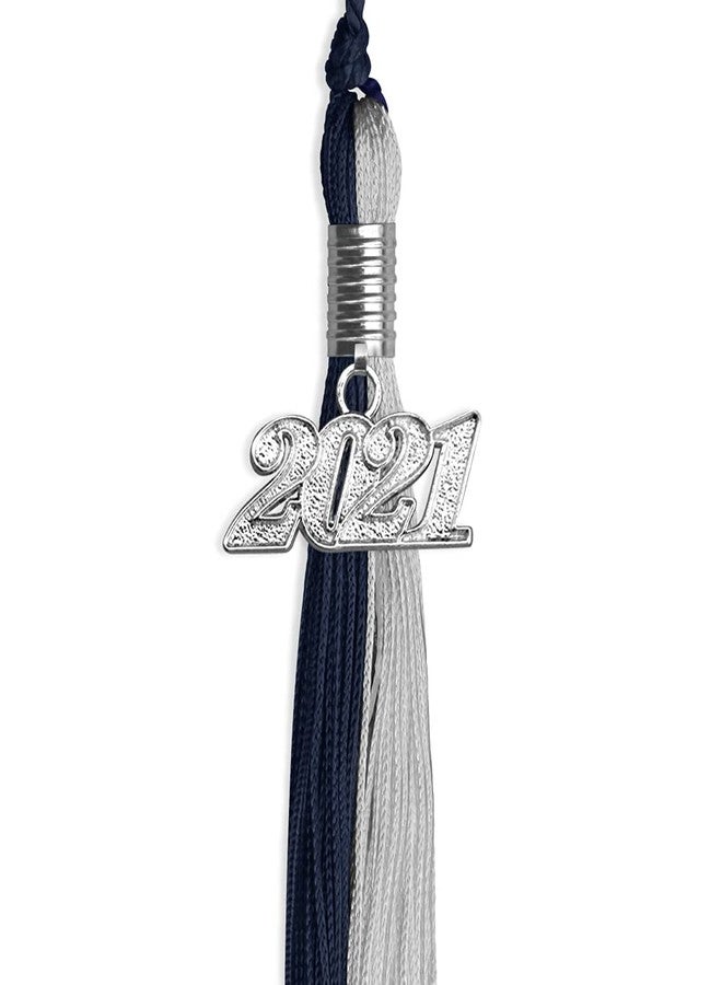 Endea Graduation Double Color Tassel with Silver Date Drop (Dark Navy Blue/Grey, 2021) - Image 2