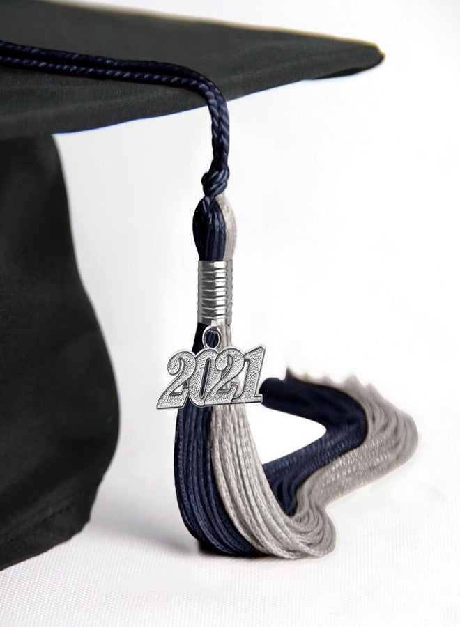 Endea Graduation Double Color Tassel with Silver Date Drop (Dark Navy Blue/Grey, 2021) - Image 4