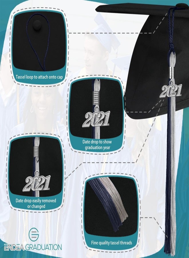 Endea Graduation Double Color Tassel with Silver Date Drop (Dark Navy Blue/Grey, 2021) - Image 3