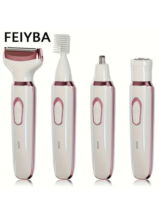 Feiyba White 4 In 1 Rechargeable Electric Razor For Women And Men Wet Dry Face Nose Legs Underarm Bikini Trimmer Portable Grooming Kit - Image 1