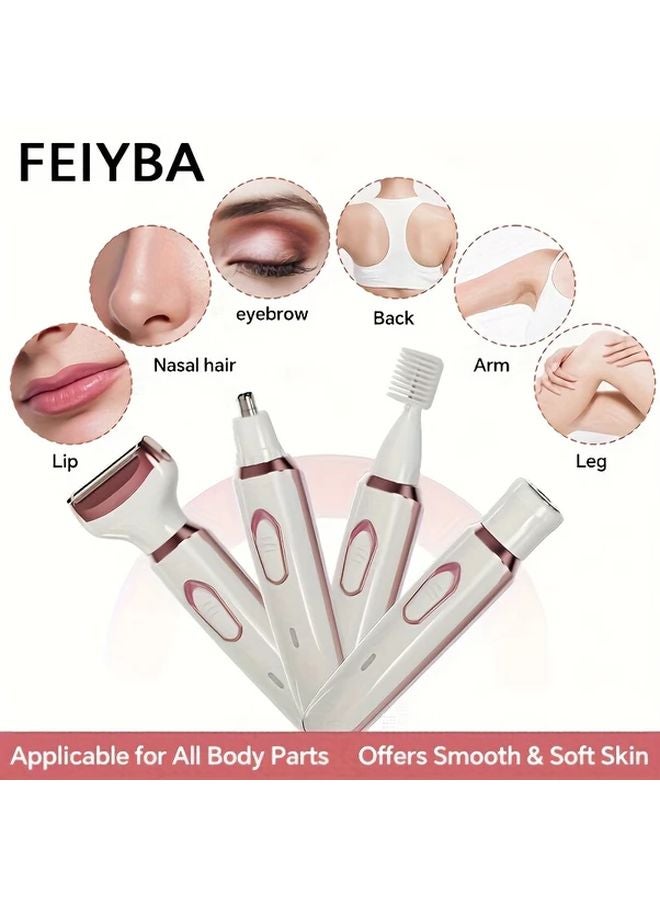 Feiyba White 4 In 1 Rechargeable Electric Razor For Women And Men Wet Dry Face Nose Legs Underarm Bikini Trimmer Portable Grooming Kit - Image 5