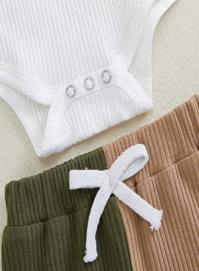 Thorn Tree Newborn Baby Boy Clothes Ribbed Button Crewneck Romper Stretchy Long Pants Contrast Color Outfits (Green Khaki Set,12-18 Months) - Image 5