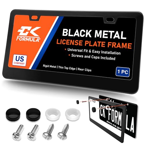 CK FORMULA Premium Matte Black Stainless Steel License Plate Frame – 1-Pack, Rust-Proof, Rattle-Free, Weather-Resistant, Universal Fit for Front or Rear – Slim Top & Wide Bottom Design with Screw Covers - Image 1