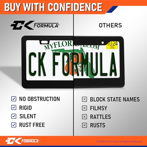 CK FORMULA Premium Matte Black Stainless Steel License Plate Frame – 1-Pack, Rust-Proof, Rattle-Free, Weather-Resistant, Universal Fit for Front or Rear – Slim Top & Wide Bottom Design with Screw Covers - Image 5