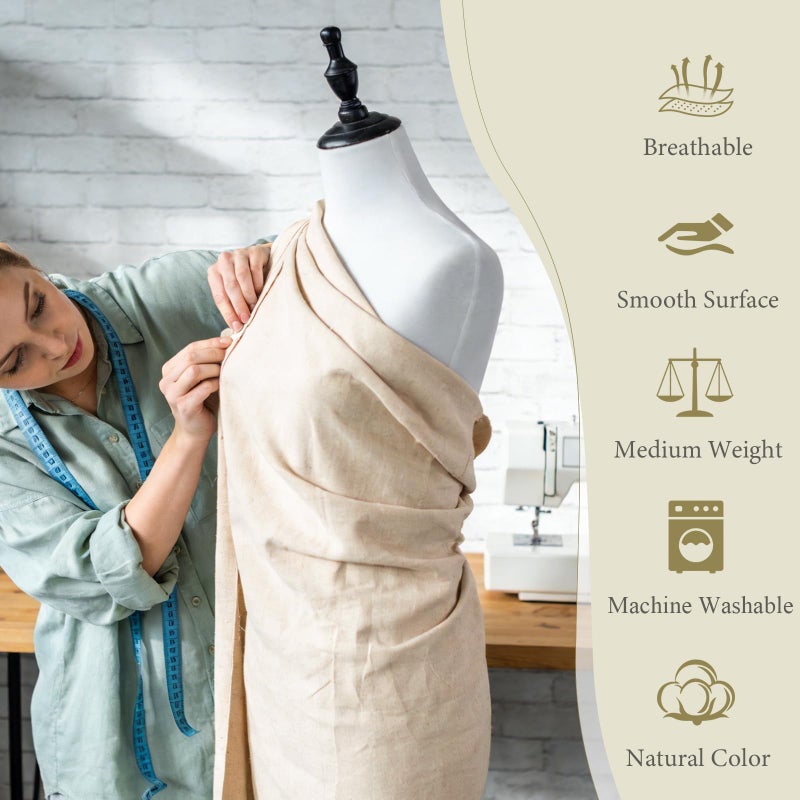 Rindion 100% Cotton Fabric, 63 in x 1.3 Yard Unbleached Muslin Fabric, Medium Weight Linen Fabric by The Yard for Sewing Embroidery, Garments, Arts and Crafts - Image 4