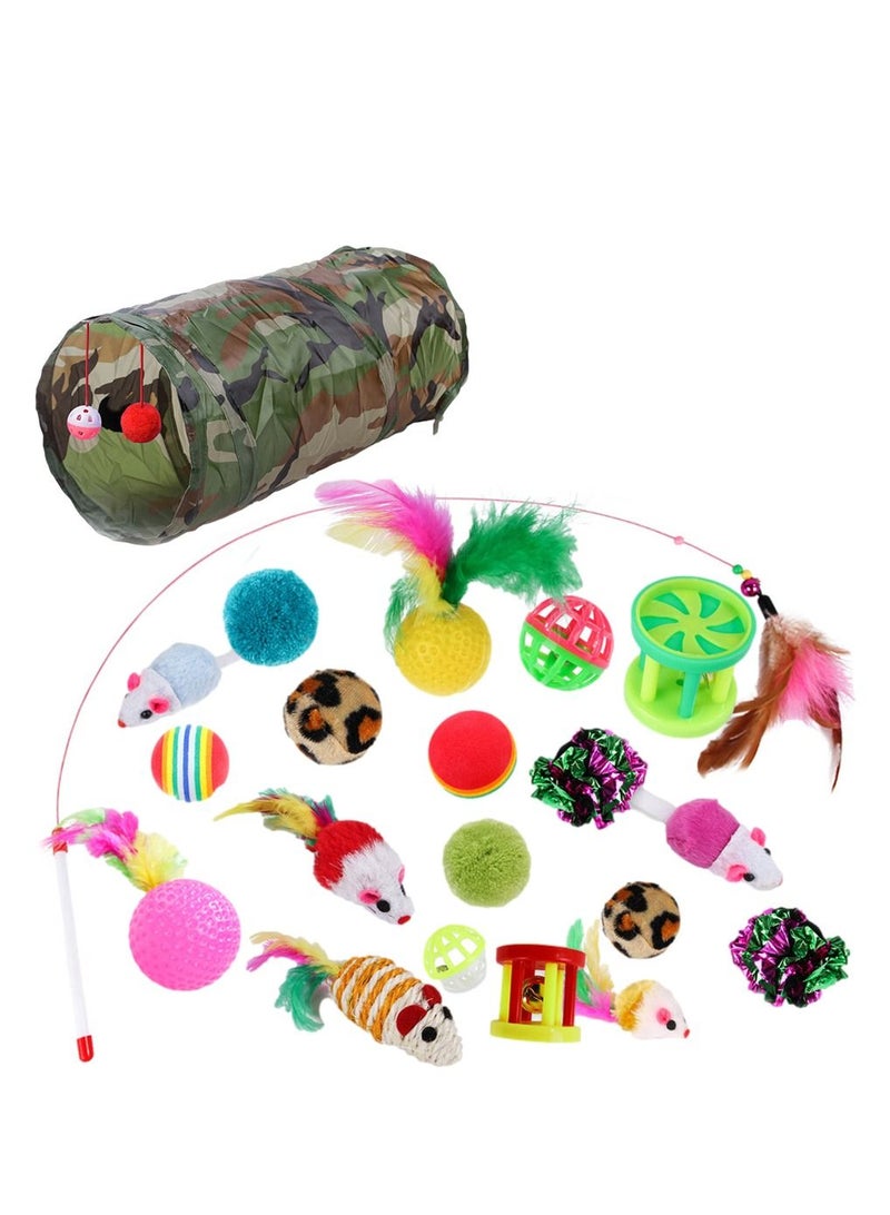 Deo King 21-Piece Ultimate Cat Toy Set with Camouflage Collapsible Tunnel | Interactive Kitten Toys for Endless Play & Boredom Relief - Image 2