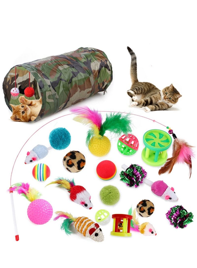 Deo King 21-Piece Ultimate Cat Toy Set with Camouflage Collapsible Tunnel | Interactive Kitten Toys for Endless Play & Boredom Relief - Image 1