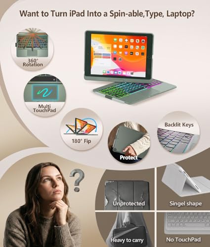 BABG Keyboard Case for iPad 9th Generation 360 Rotatable Backlit Keyboard with Pencil Holder for 102 inch iPad 9th Gen 2021 8th Gen 2020 7th Gen 2019 and iPad Air 3 Pro 105 Dark Green - Image 3