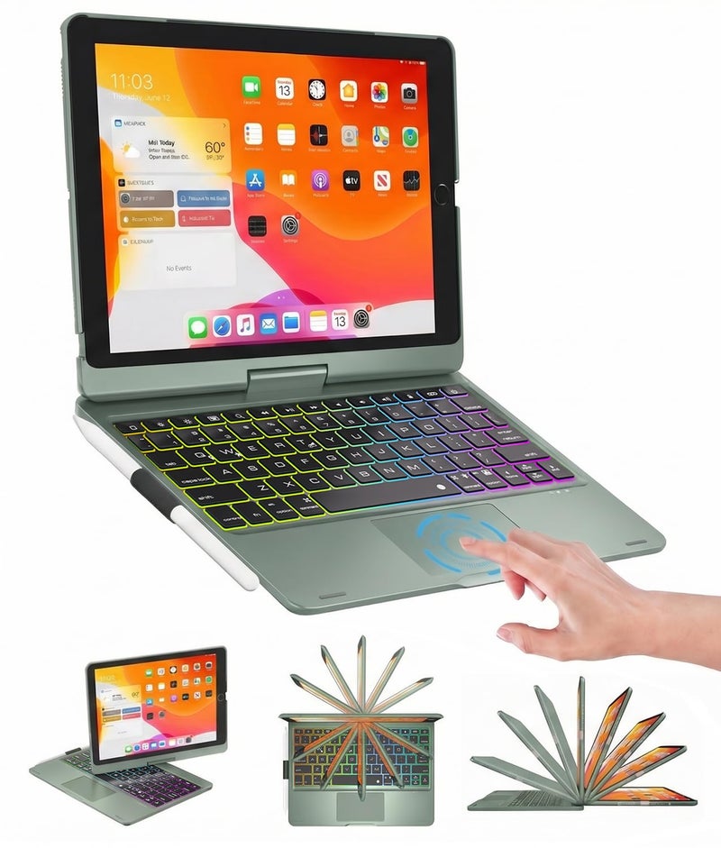 BABG Keyboard Case for iPad 9th Generation 360 Rotatable Backlit Keyboard with Pencil Holder for 102 inch iPad 9th Gen 2021 8th Gen 2020 7th Gen 2019 and iPad Air 3 Pro 105 Dark Green - Image 2