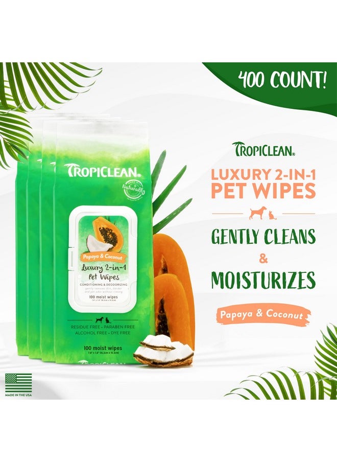 TropiClean - TropiClean Papaya & Coconut Dog Wipes for Paws and Butt | Deep Cleaning Dog Grooming Wipes | Safe for The Face | Cat Friendly | 400 Count - Image 1