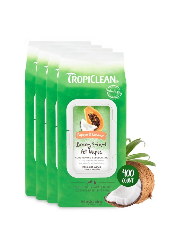 TropiClean - TropiClean Papaya & Coconut Dog Wipes for Paws and Butt | Deep Cleaning Dog Grooming Wipes | Safe for The Face | Cat Friendly | 400 Count - Image 1