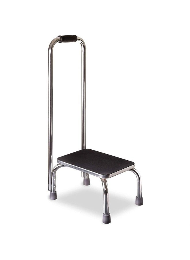 DMI كرسي خطوة مع مقبض وسطح مطاطي غير قابل للانزلاق، كرسي خفيف الوزن وقوي لكبار السن والبالغين والأطفال، يتحمل حتى 300 رطل مع ارتفاع 9.5 بوصة، 17.3" عرض × 12.3" عمق × 34" ارتفاع، كروم - Image 1