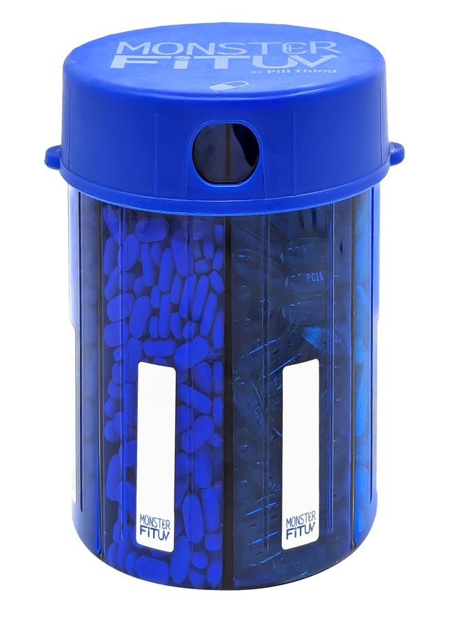 pill thing XL Supplement Dispenser Bottle, 7 Compartment, Labels, Easy Open, Anti-Mixing, UV Protected Organizer, Extra Large Monthly Vitamin, Monster Fit Medication Holder (Cobalt Blue, Large) - Image 1
