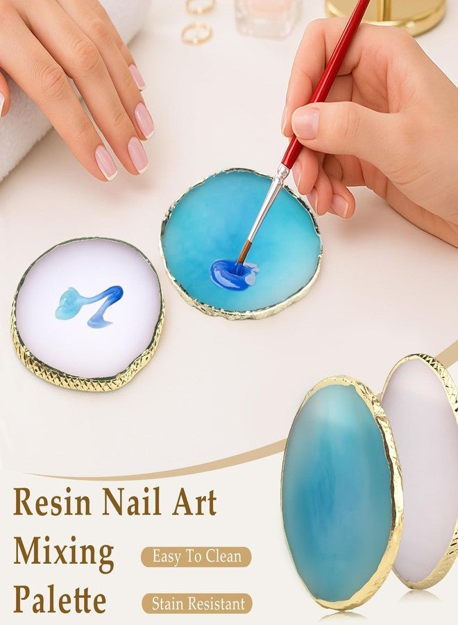 Brvlsoc 2PCS Resin Nail Art Mixing Palette - Gold-Edged Cosmetic Display Board for Nail Gel, Foundation, Eyeshadow & Pigment Blending, Durable & Easy to Clean - Image 2