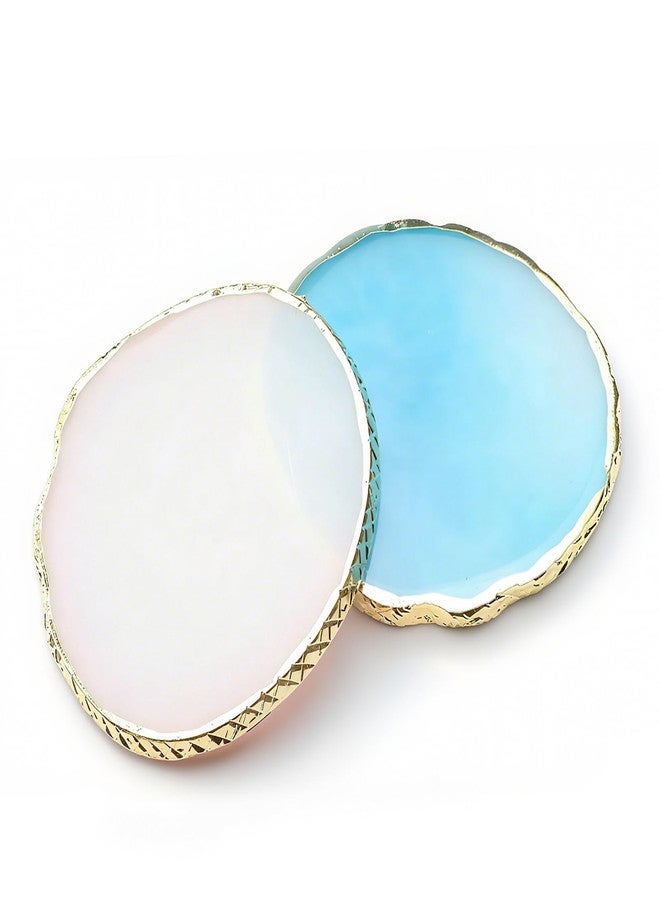 Brvlsoc 2PCS Resin Nail Art Mixing Palette - Gold-Edged Cosmetic Display Board for Nail Gel, Foundation, Eyeshadow & Pigment Blending, Durable & Easy to Clean - Image 1