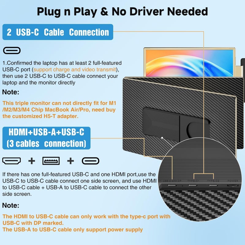 KEFEYA Laptop Screen Extender 15.6", FHD 1080P Portable Triple Monitor for Laptops 13-17.3", 120% sRGB 235° Rotation Detachable Laptop Monitor Extender for Windows/Mac/Dex/Chrome/Surface, Plug n Play - Image 2