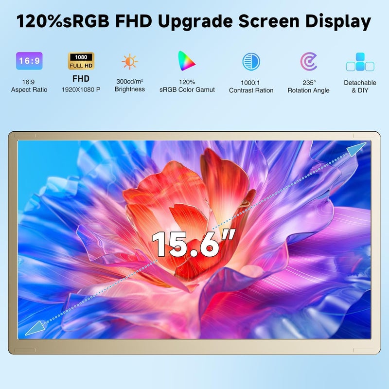 KEFEYA Laptop Screen Extender 15.6", FHD 1080P Portable Triple Monitor for Laptops 13-17.3", 120% sRGB 235° Rotation Detachable Laptop Monitor Extender for Windows/Mac/Dex/Chrome/Surface, Plug n Play - Image 3