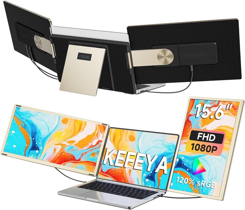 KEFEYA Laptop Screen Extender 15.6", FHD 1080P Portable Triple Monitor for Laptops 13-17.3", 120% sRGB 235° Rotation Detachable Laptop Monitor Extender for Windows/Mac/Dex/Chrome/Surface, Plug n Play - Image 1