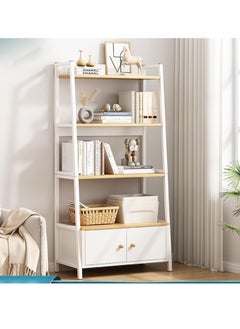 4Tiers Shelf Organiser, Bookcase Rack, Metal Frame Organizer, Display Case Cabinet Door & Pull Handle for Study Room, Bedroom, Wooden Cube Bookshelf for Home Office School Library & Hostel