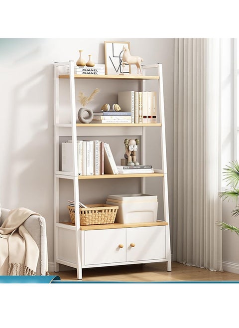 4Tiers Shelf Organiser, Bookcase Rack, Metal Frame Organizer, Display Case Cabinet Door & Pull Handle for Study Room, Bedroom, Wooden Cube Bookshelf for Home Office School Library & Hostel