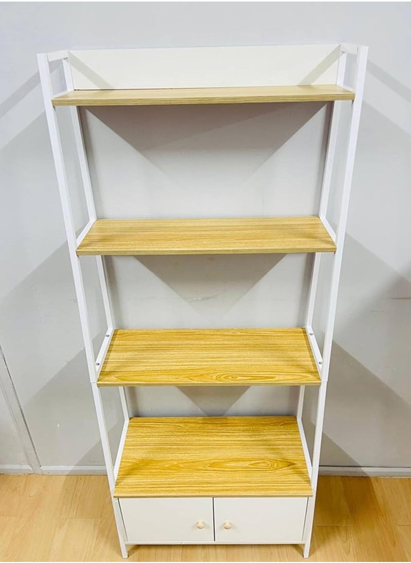 Blueland - 4Tiers Shelf Organiser, Bookcase Rack, Metal Frame Organizer, Display Case Cabinet Door & Pull Handle for Study Room, Bedroom, Wooden Cube Bookshelf for Home Office School Library & Hostel - Image 1