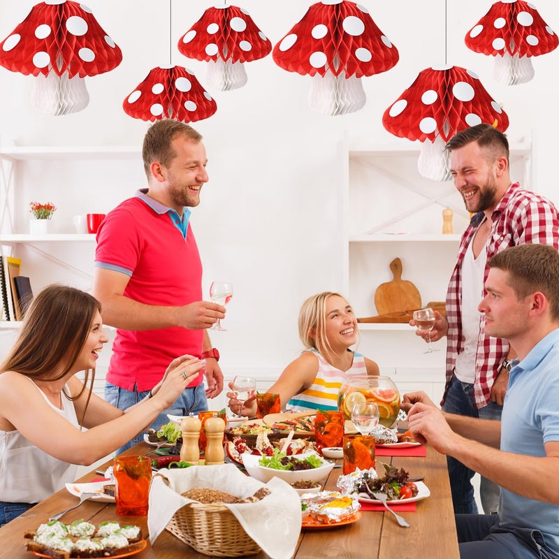 YUNXUAN Mushroom Party Decorations, Mushroom Shaped Honeycomb Paper Lanterns for Birthday Party Garden Room Decor Pack of 6 - Image 4